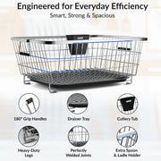 Plantex Stainless Steel Vessel Drainer Basket/Dish Drying Rack with Drainer Tray/Utensil Drying Rack for Kitchen/Plate Stand/Basket for Utensils (Size-56x43x23cm)