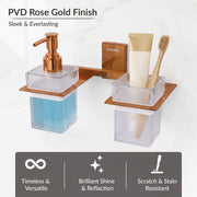 Plantex 304 Grade Stainless Steel Glass Liquid Dispenser with Tumbler Holder/Toothbrush Holder/Shampoo Dispenser for Washbasin/Kitchen/Bathroom Accessories - Pack of 1 (Crystal, PVD Rose Gold)