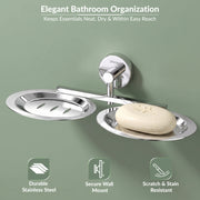 Plantex Stainless Steel Double Soap Holder for Bathroom/Soap Stand/Dual Soap Dish/Soap Storage/Bathroom Accessories - (Chrome)