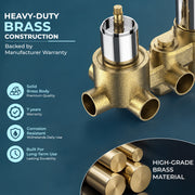 Plantex 3 Way Thermostatic Shower Diverter/Pure Brass Concealed & Exposed 3-Outlet Mixer Valve Body/Multi-Function Bathroom Diverter with Button Control - Chrome (TSP-095A)