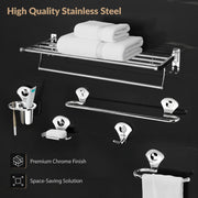 Plantex Stainless Steel 6pcs Bathroom Organizer Set/Bathroom Accessories/Towel Rack/Towel Rod/Soap Holder/Tumbler Holder/Robe Hook(Chrome,Set of 6)