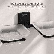 Plantex 304 Grade Stainless Steel Frosted Glass Double Soap Dish/Soap Stand/Dual Soap Holder/Bathroom Accessories - Crystal (Black)