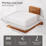 Plantex 304 Grade Stainless Steel Glass Soap Dish/Soap Stand/Soap Holder/Soap Storage/Bathroom Accessories - Crystal (PVD Rose Gold)