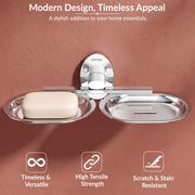 Plantex 304 Grade Stainless Steel Twin Soap Holder Stand for Bathroom and Wash Basin/Bathroom Accessories - Olive (Chrome)