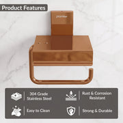 Plantex 304 Grade Stainless Steel Stylish and Durable Toilet Paper Stand/Bathroom Tissue Paper Holder with Mobile Stand/Bathroom Accessories (Crystal,PVD Rose Gold)