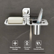 Plantex Dream Stainless Steel 2 in1 Soap Dish with Tumbler Holder/Soap Holder/Bathroom Accessories - Chrome