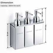 Plantex Triple Liquid Soap Dispenser for Bathroom/304 Grade Stainless Steel Shampoo Dispenser/Square Hand wash Dispenser/Bathroom Accessories - Pack of 1 (Regent, Chrome)