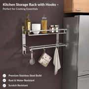 Plantex Stainless Steel Bathroom Shelf/Bathroom Stand for Wall/Bathroom Racks and Shelves with Hooks & Towel Holder/Bathroom Organiser with Drill (2-Tier, Chrome, Polished)