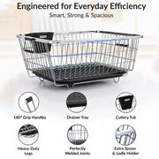 Plantex Stainless Steel Dish Rack with Drainer Tray/Utensil Drying Rack for Kitchen/Bartan Basket with Drain Tray/Rust-Resistant Vessel Drainer Basket Stand – Chrome Finish (54 x 40 x 24 cm)