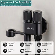 Plantex 2 Way Angle Cock/Stainless Steel Double Outlet Water Valve/Bathroom & Kitchen Tap Connector/Water Faucet - Pack of 1 (Black, APS-N-8)