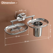 Plantex J4 Stainless Steel Soap Dish with Tumbler Holder/Soap and Brush Holder for Bathrooom/2 in 1 Soap Holder with Toothbrush Holder/Bathroom Accessories (Chrome Finish) Onix