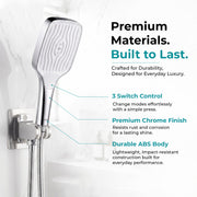 Plantex ABS Hand Shower for Bathroom/3 Mode Multifunctional Shower/Rectangle Hand Shower Without Hose Pipe for Home/Hotel - (Chrome & White, H510)