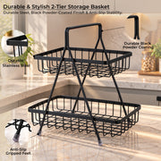 Plantex High Grade Fruit Basket for Dining Table/2- Tier Vegetable Basket Stand for Kitchen/Modern Fruit Storage Bowl for fruits and Vegetables/Kitchen Counter & Dining Table (Black)