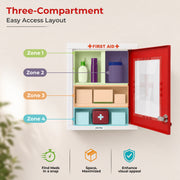 Plantex First Aid Box/Medical Box/Emergency First Aid Kit Box/Medicine Storage Boxes for Home, School & Office with Multi Compartment - (Red & Ivory) – Wall Mount – Metal