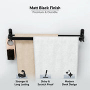 Plantex Aluminium Dual Towel Rod/Towel Hanger/Cloth Hanger for Bathroom with Hooks/Bathroom Accessories (Black) 24 Inch