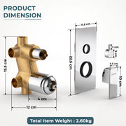 Plantex 4 Way Thermostatic Shower Jet Diverter with Single Lever High Flow Mixer/Pure Brass Concealed Body & Exposed Parts Kit/Outlet Bathroom Valve - Chrome (Kubix Premium-2586)