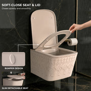 Plantex Ceramic Commode/Rimless Western Toilet/Wall Hung Commode with Soft Closing Toilet Seat Cover- P Trap - (LAS03, Khakhi)