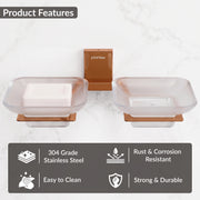 Plantex 304 Grade Stainless Steel Frosted Glass Double Soap Holder/Soap Stand/Dual Soap Dish for Bathroom/Bathroom Accessories - Pack of 1 (Crystal, PVD Rose Gold)