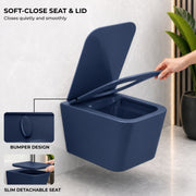 Plantex Imported Italica Ceramic Wall Hung Commode for Toilet/Rimless Washdown Flush/Commode with Soft Closing Toilet Seat - P Trap (Square - Dark Blue)