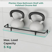 Plantex Shelf for Bathroom/Frosted Glass Shelf with Brass Railing and Brackets/Wall Mount Shelf for Living Room/Kitchen - Pack of 2 (18 x 6 inch, Black)