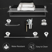 Plantex Stainless Steel 6pcs Bathroom Organizer Set/Bathroom Accessories/Towel Rack/Towel Rod/Soap Holder/Tumbler Holder/Robe Hook(Chrome,Set of 6)