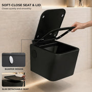 Plantex Platinum Ceramic Rim Wall Hung Western Toilet/P Trap Western Commode with Soft Close Seat Cover/ Commode with Washdown Flush - (Black-M)