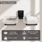 Plantex 304 Grade Stainless Steel Frosted Glass Double Soap Dish/Soap Stand/Dual Soap Holder/Bathroom Accessories - Crystal (Black)