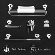 Plantex Stainless Steel Bathroom Accessories Set of 6/Foldable Towel Rack/Towel Rod/Napkin Ring/Tumbler Holder/Soap Dish/Robe Hook-(Silver,Set of 6)