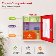 Plantex First Aid Box/Emergency Medical Kit Box for Medicine Storage/Multi Compartment First Aid Kit Boxes for Home, School, Office with Key Lock - GI Steel (Red & Ivory)