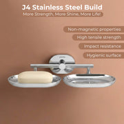 Plantex J4 Stainless Steel Double Soap Dish for Bathroom/Soap Holder for Bathroom/Wall Mounted Soap Holder/Bathroom Accessories (Chrome Finish) Onix