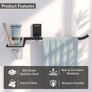 Plantex 304 Grade Stainless Steel Glass Tumbler Holder with Napkin Ring/Toothbrush Holder/Towel Holder for Bathroom/Bathroom Accessories - Pack of 1 (Crystal, Black)
