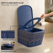 Plantex Ceramic Commode for Toilet/Rimless Washdown Western Toilet/P Trap Commode with Soft Closing Toilet Seat Cover - (LAS04, Blue)