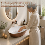 Plantex Designer Ceramic Basin/Table Top Wash Basin for Bathroom/Countertop Vessel Sink Basin for Home/Office/Restaurant (White & Rose Gold, 22 x 14 x 7 Inch)