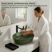Plantex Designer Ceramic Basin/Table Top Wash Basin for Bathroom/Countertop Vessel Sink Basin for Home/Office/Restaurant (Green, 22 x 14 x 7 Inch)