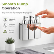 Plantex Triple Liquid Soap Dispenser for Bathroom/304 Grade Stainless Steel Shampoo Dispenser/Square Hand wash Dispenser/Bathroom Accessories - Pack of 1 (Regent, Chrome)