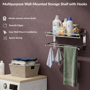 Plantex Stainless Steel Bathroom Shelf/Bathroom Stand for Wall/Bathroom Racks and Shelves with Hooks & Towel Holder/Bathroom Organiser with Drill (2-Tier, Chrome, Polished)