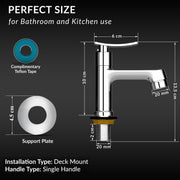 Plantex Pillar Cock Water Tap/Pure Brass Pillar Cock for Wash Basin with Teflon Tape/Single Lever Tabletop Basin Tap - (Star, Chrome)