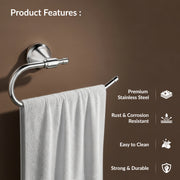 Plantex 304 Grade Stainless Steel Washbasin Towel Holder/Hand Towel Hanger/Napkin Ring for Kitchen/Bathroom Accessories (Chrome) Niko