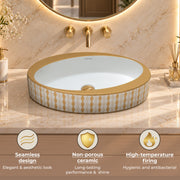 Plantex Ceramic Washbasin/Designer Basin for Bathroom/Oval Tabletop Basin/Countertop Vessel Sink for Home/Office/Restaurant (Gold & White - 24 x 14 x 10 Inch)