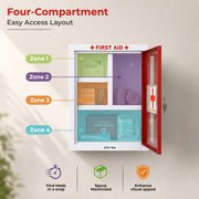 Plantex Metal Emergency First Aid Box for Home/Medical Boxes for Medicine Storage with Multi Compartments for School, Office - with Lock (Red & White) Big Size, Wall Mount