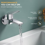 Plantex Long Body Bib Tap for Bathroom with Water Saving Aerator/Taps for Bathroom/Wall Mount Wash Basin Tap with Teflon Tape and Wall Flange (Celesiya-1242-Chrome)