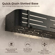 Plantex Self Adhesive Shelf for Bathroom Wall/Aluminium Kitchen Rack Adhesive with Removable Hooks & Magic Stickers/Bathroom Organiser Without Drill (12x5 inches, Matt Black)