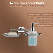 Plantex J4 Stainless Steel Soap Dish with Liquid Dispenser/Soap Stand for Bathroom Wall Mount/Shampoo Dispenser/Bathroom Accessories (Chrome Finish) Onix