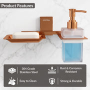 Plantex 304 Grade Stainless Steel Soap Dish with Liquid Dispenser/Soap Stand/Shampoo Dispenser for Bathroom/Bathroom Accessories - Pack of 1 (Crystal, PVD Rose Gold)