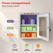 Plantex Metal First Aid Box/Emergency Medical Kit Box for Medicine Storage/Multi Compartment for Medicine Organizer First Aid Kit Box for Home, School, Office with Key Lock - (White)