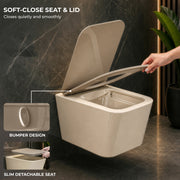 Plantex Imported Italica Ceramic Wall Hung Commode Toilet/Rimless Western Toilet/Washdown Commode with Soft Closing Toilet Seat - P Trap (Square - Matt Khaki)