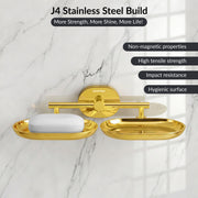 Plantex J4 Stainless Steel Double Soap Holder for Bathroom/Wall Mounted Soap Holder/Bathroom Accessories (PVD Gold Finish) Onix