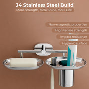 Plantex J4 Stainless Steel Soap Dish with Tumbler Holder/Soap and Brush Holder for Bathrooom/2 in 1 Soap Holder with Toothbrush Holder/Bathroom Accessories (Chrome Finish) Onix