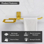 Plantex 304 Grade Stainless Steel Soap Dish with Napkin Ring/Soap Stand/Soap Holder/Napkin Holder/Towel Hanger for Bathroom/Bathroom Accessories - Pack of 1 (Crystal, PVD Gold)