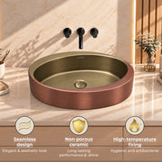 Plantex Ceramic Washbasin/Basin for Bathroom/Oval Tabletop Wash Basin/Countertop Vessel Sink for Home, Office  (Brass & Copper Antique - 24 x 15 x 6 Inch)